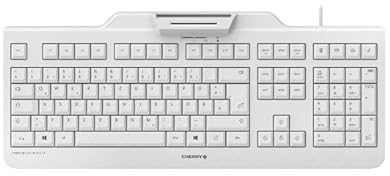CHERRY SECURE BOARD 1.0, Kabelgebundene Security-Tastatur mit Kartenleser und RFID/NFC-Schnittstelle, Belgisches Layout (AZERTY), USB-A Anschluss, Weiß-Grau