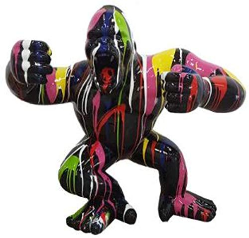 Casa Padrino Designer Deko Skulptur Gorilla Affe Schwarz/Mehrfarbig 80 x 40 x H. 70 cm - Wetterbeständige Dekofigur