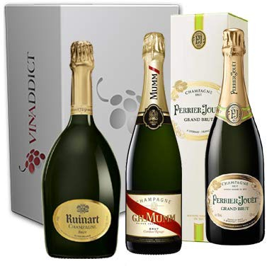 Vinaddict - Coffret Champagne Prestige3-3 Bouteilles 75Cl - R de Ruinart, Mumm Cordon Rouge, Perrier-Jouët