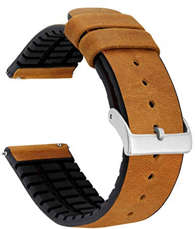 Barton Hybrid-Armband aus Leder und Gummi mit integrierten Schnellverschluss-Federstegen, 316L-Edelstahl, verschiedene Farben, 18 mm, 20 mm und 22 mm Uhrenarmbänder, cedar, 20mm, Einfach