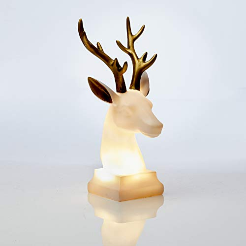 Northpoint LED Polyresin Figur Rentier Kopf Gold/Weiß mit integrierter warmweißer Lampe Dekoration Ambiente Batteriebetrieben