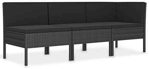 Tidyard 3-TLG. Polyrattan Garten Lounge Set mit Auflagen Lounge Sitzgruppe Gartenmöbel Garnitur Couch-Set Gartenlounge Sofa Beistelltisch für Outdoor Garten Terrasse Poly Rattan Schwarz