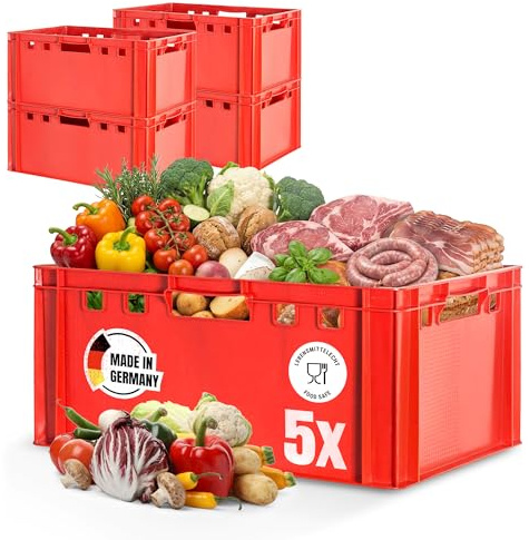 Kingpower Fleischkiste E3 Fleischkiste Rot Fleischerkiste Fleischkisten Kiste Fleischkiste Eurobox Lebensmittelecht 60 x 40 Metzgerkiste Auswahl, Anzahl:5
