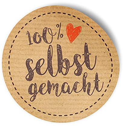 itenga 50x Etikett 100% selbstgemacht Sticker Aufkleber braun selbstklebend für Marmelade Einmachgläser Geschenke - hochwertiges Papier - rund 4cm