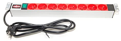 Bandeau de Prise 19 Pouces - 1U - 8 Prises Rouge 2P+T avec Interrupteur