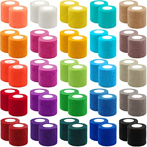 BQTQ 50 Rollen Verband Selbstklebend Fixierbinde Selbsthaftende Bandagen Haftbandage Selbstklebend Klebeverband Selbstklebend (25 Farben, 5 cm x 4,5 m)