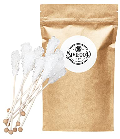 SIVIFOOD White Rock Candy Sticks Natural Pack de 25 - Bonbons de roche blanche naturelle sur un bâton pour le thé, sucre sur un bâton, bâtonnets de bonbons pour décoration, sucre cristal de Noël