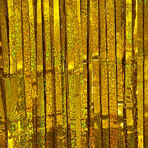 Oblique Unique® Lametta Vorhang 99x200 cm Gold Deko für Weihnachten Weihnachtsbaum Silvester Geburtstag Party Feier Fasching Karneval Dekoration