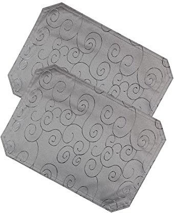 Haus und Deko 2er Platzset 35 x 50 cm Grau Tischset Struktur Damast Circle, bügelfrei fleckenabweisend Platzdeckchen, abwaschbar abwischbar Untersetzer Tischsets