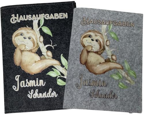 Hausaufgabenheft Hülle personalisiert mit Namen Datum schlicht A5 - Grundschule für Mädchen und Junge - Einschulungsgeschenke Heftumschlag - Geschenkideen Einschulung Faultier