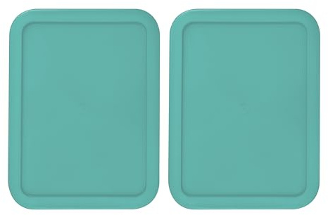 Replacement Lids fits Pyrex 3-Cup Glass Food Storage Container Bowls, (7.75 x 5.75-Inch) Plastic Rectangle Lids Covers for Pyrex 7210-PC, Airtight & Leakproof (2-Pack, Turquoise)