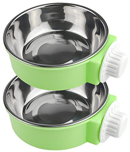 XINMEIWEN Lot de 2 Gamelles Amovibles en Acier Inoxydable à Suspendre pour Animaux de Compagnie, Nourriture et Eau, Pépinière (Vert)