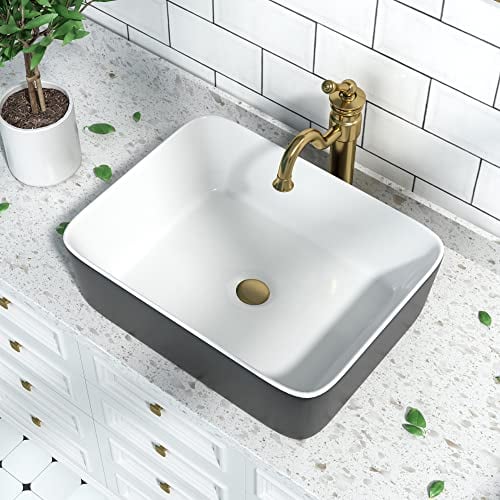 Ceramic Countertop Basin, DeerValley Rectangular Bathroom Vessel Sink, Washroom Basin Sink for Bathroom Lavatory Vanity Cabinet 48.5 x 37.5 x 15cm