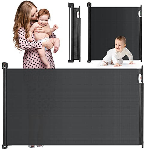 Nukido Treppenschutzgitter Rollgitter Absperrgitter Türschutzgitter Türgitter Baby Kinder Kindergitter Schutzgitter Hunde Haustiere Ausziehbar bis 140 cm Schwarz 140 x 92,5 cm