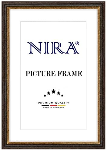 NiRa Massiv Holz Bilderrahmen Landhaus 70 x 90 cm in Alt-Schwarz Gold | Farbe und Größe wählbar | Rahmen für Poster | Puzzle | Foto collage HD083