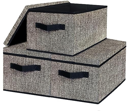 VERONLY Storage Boxes with Lids, Large Storage Baskets for Shelves, Foldable Fabric Storage Bin Collapsible Cube Organiser for Closets Home and Office, Clothes, 15.8x11.8x10.2(Black)
