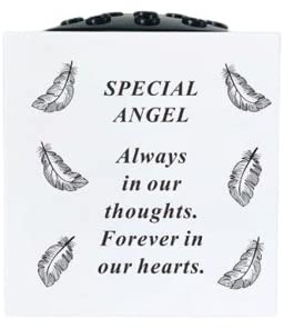 David Fischhoff Graveside Memorial White & Black Rose Bowl with Feathers - Special Angel