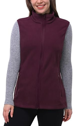 33,000ft Damen Fleece Weste Jacke Standkragen Ultraleicht Outdoor Westen Tops mit Taschen Reißverschluss Gilets Damenweste Dunkelrot 50