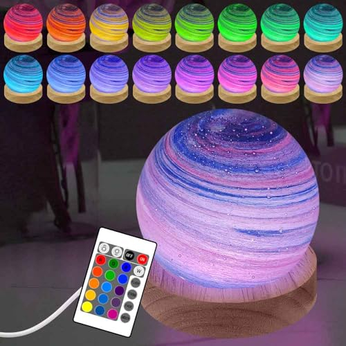 ALEENFOON Glaskugel 3D Planetenlampen Tischlampe, LED Planet Lampe Dekoratives Licht Dimmbar Farbwechsel Nachtlicht Stimmungslicht 16 Farben mit Fernbedienung USB-betrieben(Sonnenuntergangsglühen)