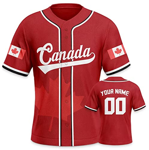 Yolovi Kanada Personalisiertes Baseball Trikot 3D Stickerei/Druck World Baseball Jersey mit Ihrem Namen und Nummer Hip Hop Baseball Shirt für Herren Damen Kinder, Small-6X-Large