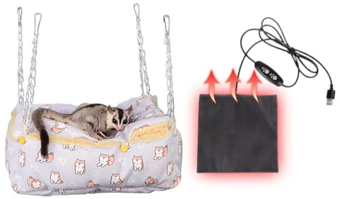 MANON ROSA Hamster-Hängematte mit USB-Heizkissen, für kleine Tiere, warmes Hängebett für Ratten, Mäuse, Zuckergleiter, Eichhörnchen, Frettchen, Winternest, Versteck für Haustierkäfigzubehör