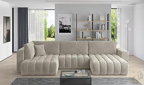 LENART FRIDERIK-EU - Ecksofa mit schlaffunktion und bettkasten [ Rechts - Beige ] Wohnzimmer Möbel, Sofas & Couches, Eckcouch, Eckcouch mit schlaffunktion, Schlafsofa mit bettkasten