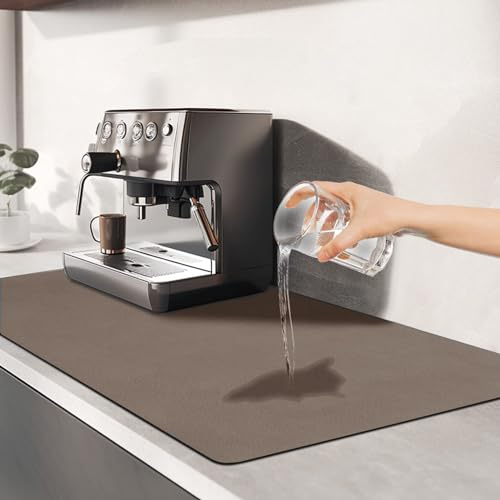 TENQUAN Kaffeemaschine Abtropfmatte, Saugstarke Trockenmatte 50x30cm Schnelltrocknend Abtropfmatte Geschirr Rutschfest & Schnelltrocknend für Kaffeemaschine Küche Spüle (Braun)