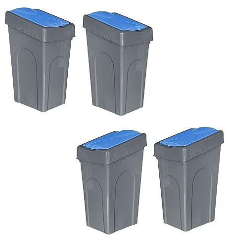 Optimal Products 50L Plastic Recycling Bin Rubbish Dustbin Kitchen Garden Recycle Waste Bin With Lid (Blue, 4)