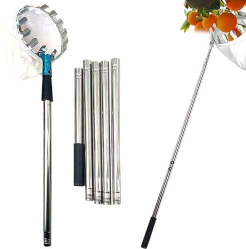 Wedhapy Apfelpflücker, Obstpflücker mit Teleskopstiel, Obstpflücker mit Aufbewahrungstasche, 3 m, Edelstahl, abnehmbares Obstpflücker-Werkzeug, Rutschfester Griff, Länge verstellbar, Pflückerkorb
