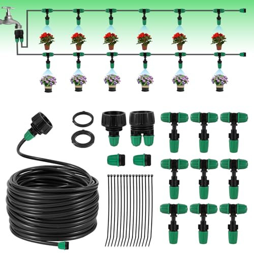Misting Cooling System Misting System Leak-Proof Drip Irrigation Kit, Lock Barbed Watering System with 1/4 inch Irrigation Tubing for Outdoor Cooling,Raised Garden Bed,Lawn (Drip Irrigation Kit)