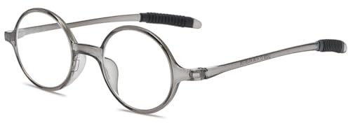 ABETOS Lesebrille Rund Klein Herren Damen Retro Lesebrillen TR90 Flexibel Leicht Vollrandbrille Mini Vintage Computer Sehhilfe Lesehilfe (Transparentes Grau+1.25)
