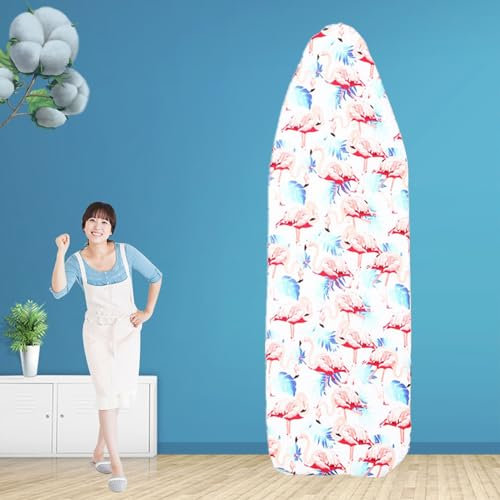 KAnduo 140x50cm Ironing Board Protective Sleeve Durable Reusable Flat Heat Resistant Ironing Board Cover Easy Fit (Color : White flamingo, Size : 140cmX50cm)