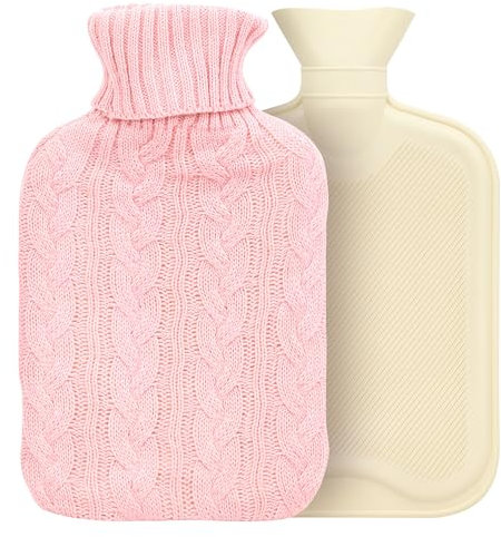 LIVHOME Hot Water Bottle with Soft Knitted Cover, 2L Hot Water Bag for Hot and Cold Compress, Hand Feet Warmer, Neck and Shoulder Muscle Pain Relief (Pink)