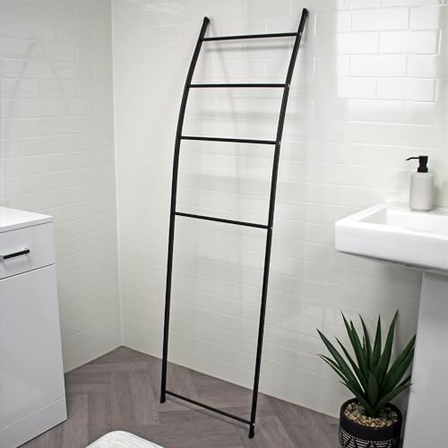 Showerdrape Bathroom Towel Ladder (Matt Black) Steel Freestanding W44 x H155cm