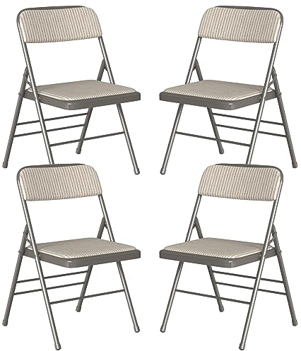4er Set Klappstuhl Gepolstert, Beige-Grau Gestreifter Klappstühle Mit Metallgestell, Klappsessel aus Stoff, Campingstuhl Klappstuhl Balkon Garten Stühle Folding Chair für Gäste und Veranstaltungen
