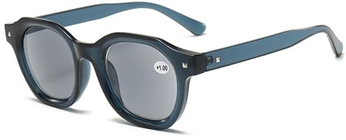 Lanomi Herren Damen Lesebrille mit Sonnenschutz Blaulichtfilter Sonnenbrille Getönte Sonnenlesebrille mit sehstärke Blau Rahmen Grau Linse 2.0