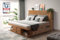 Bett mit Stauraum 180x200 + Funktions-Kopfteil + Lattenrost: Set Bali Oak. Doppelbett und Kopfteil aus massiv Holz Kiefer mit viel Stauraum und Bettkasten