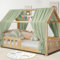 Hausbett Himmel Deko Set, Betthimmel Hausbett aus Musselin - 2 Betthimmel & 1 Wimpelkette, für Jungen Mädchen Deko für Kinderzimmer, Baldachin Kinderzimmer Deko I 135 x 320cm Khaki