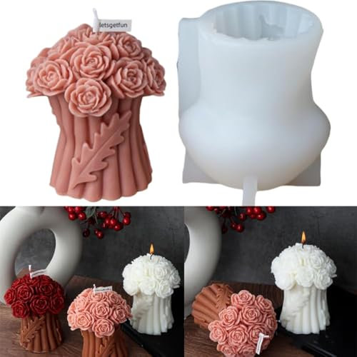 letsgetfun Stampo in silicone per candele a forma di bouquet di rose (foglie)