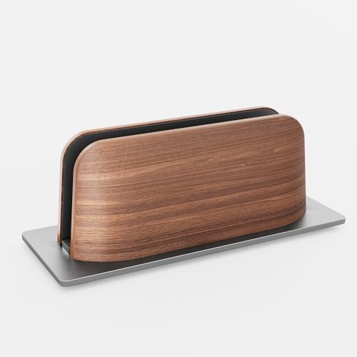 QinCoon Vertical Laptop Stand for Desk, Black Walnut Wood and Aluminium Laptop Holder for All MacBook, Surface, Samsung, HP, Dell, Chrome Book