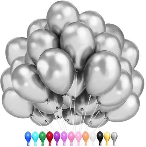 LUKIUP 100 Stück 30 CM Silber Luftballon, 12 Zoll Latex Ballons, Partydekoration für Geburtstage, Hochzeit, Valentinstag, Graduierung, Kommunion und Themenpartys