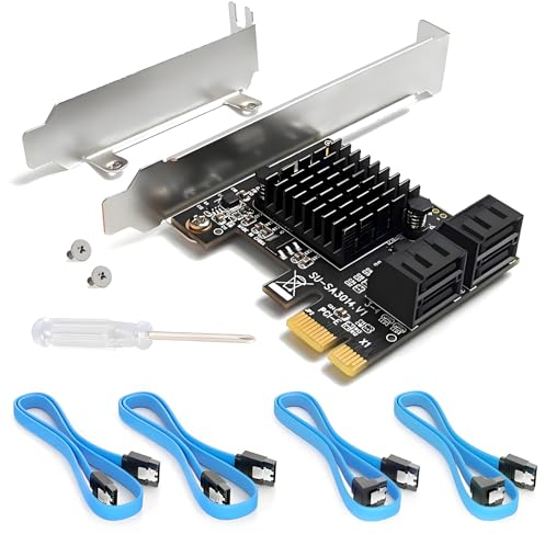 Scheda PCIe SATA 4 Porte, PCI-E X1 Controller con Bracket Low Profile, Scheda di Estensione PCIe a SATA(6Gbps) Avviabile come Disco di Sistema, Non RAID, Compatibile con 4 Dispositivi SSD/HDD