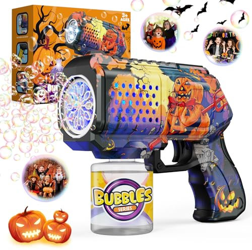 Panacare Halloween Elektronische Seifenblasenpistole, Bubble Gun Kinder mit Seifenblasenlösung, Bubble Machine Toys 5000+ Blasen Kinder Geschenk für Halloween Party/Decor/Hochzeit