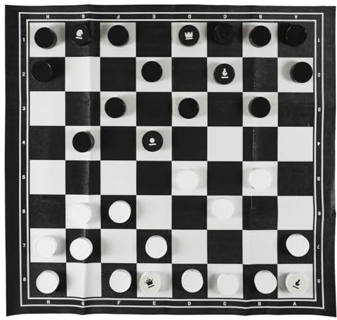 MISTER GADGET - MG3493 Jeu 2 en 1 Échecs et Dames Extérieur - Matériaux Résistants aux Intempéries, Double Fonctionnalité, Portabilité, Design Convivial