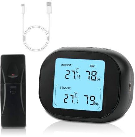 Kühlschrank Thermometer, Digitales Gefrierschrank Thermometer mit Sensoren, USB-aufladbar Innen Außen Kühlschrankthermometer, Temperatur Alarm, MIN/MAX, ℃/℉ (1 Sensoren)