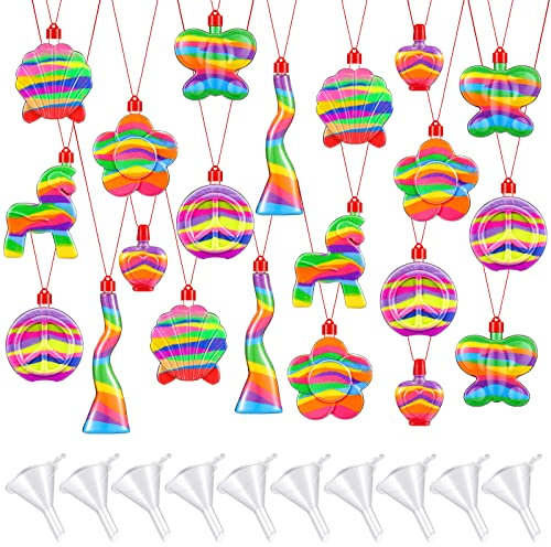 Sinmoe 50 Pieces Sand Art Bottle Necklaces Sand Craft Kit Sand Art Containers Party Supplies Party Favors DIY Art Activity Group Include Clear Plastic Mini Funnels, Sand Not Included (50 Pieces)