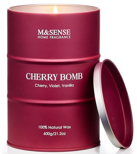 M&SENSE Kirschbombe große Duftkerzen im Glas Süße Kerzen für Zuhause duftend Natürliche Sojawachskerze Kerzenduft Geschenke für Frauen 600g 130 Stunden Brenndauer