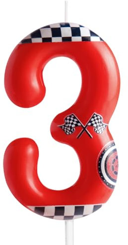 Zi Lan Red Racing Car Birthday Cake Candle Racing Car Themed Birthday Candle, Number 3 Birthday Candles 3rd Birthday Cake Topper for Boys Girls Racing Car Theme Party Decorations Supplies Favors Gifts