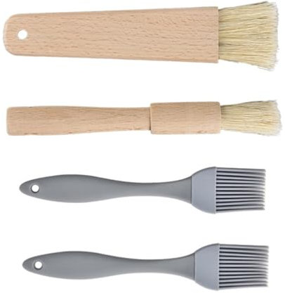 Naisfei 4 Pcs Oil Brush for Cooking, Pastry Brushes,Wooden BBQ Basting Brush Silicone Bristle Pastry Brushes Heat Resistant Baking Brush Food Brush for Baking Kitchen Cooking