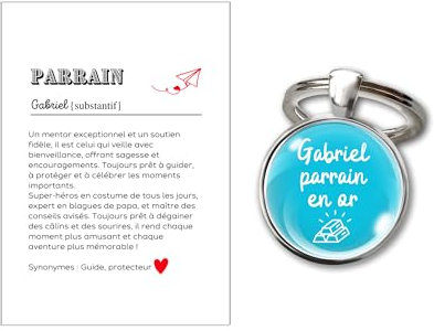 Porte-clés cabochon - Carte définition Parrain Marrraine- Cadeau personnalisé personnalisable prénom texte Idée Cadeau bapteme communion Anniversaire ou Noël, Accessoire Homme (PARRAIN)